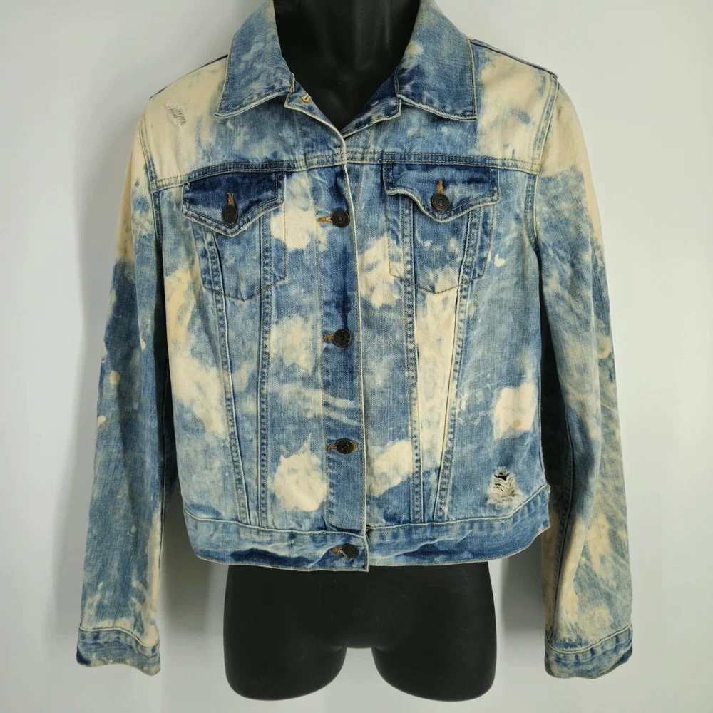 Denim & Supply Ralph Lauren Jean Jacket Womens Sz Large Distressed Denim Trucker